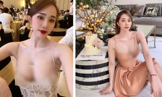 Thương thay cho dây áo váy của Quỳnh Nga khi phải căng mình gồng gánh cặp loa ngoại cỡ