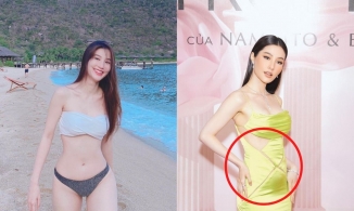 Đạt 10 điểm khi mặc bikini nhưng Diễm My 9X thường xuyên lộ bụng 'tròn xoe' trên thảm đỏ