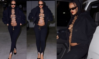 Từ khi công khai mang bầu, Rihanna ăn mặc ngày càng nóng bỏng, khoe bụng tròn xoe