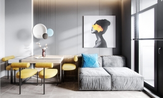 Căn hộ 85m² màu xám chủ đạo nhưng cực hút mắt nhờ nội thất xanh, vàng