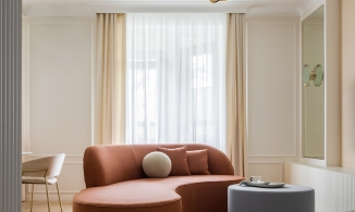 Căn hộ 106m² sở hữu bảng màu tinh tế cùng nội thất với đường cong mềm mại