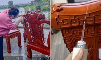 Dân mạng chia sẻ tuyệt chiêu làm sạch bộ bàn ghế rồng phượng: Có cách đơn giản hơn dùng vòi xịt