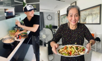 Cuối tuần Quốc Trường mặc đồ kín mít vào bếp, chỉ cần mẹ khen đẹp là được