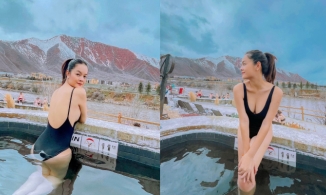 Phạm Quỳnh Anh mặc bikini tắm nước nóng 107 độ nhưng fan chỉ nóng lòng nhìn vòng 2