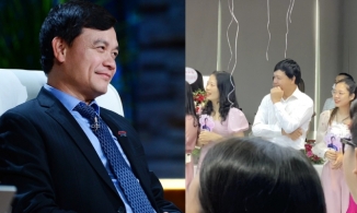 Shark Phú ôm mặt e thẹn vẫn nam tính quyến rũ trong vòng vây của nhân viên nữ