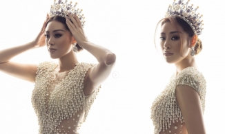 Hoa hậu Khánh Vân lộng lẫy như nữ hoàng trong chiếc váy ngọc trai trước thềm kết thúc nhiệm kì