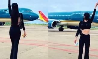 Nữ TikToker đăng clip nhảy nhót giữa sân bay khi máy bay đang di chuyển