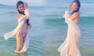 Clip 19s Huyền Lizzie mặc bikini nhảy nhót ở biển hậu Thương ngày nắng về
