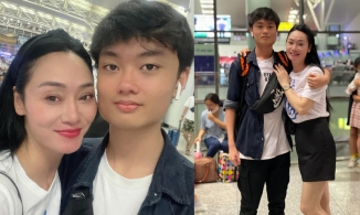 Quách Thu Phương như chị gái của con trai khi đứng cạnh quý tử bảnh bao
