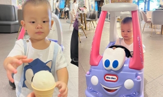 Biểu cảm không bình thường của Leon khi được mẹ dẫn đi chơi, mua đồ ăn