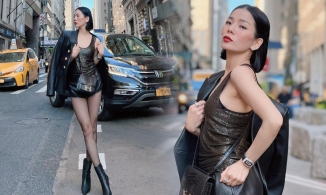 Lệ Quyên để lộ vòng 2 kém thon gọn khi thả dáng trên đất Mỹ