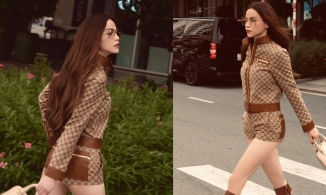 Sau nhiều tháng ru rú trong nhà chăm con, Hồ Ngọc Hà cũng chịu ra đường khoe đôi chân dài miên man