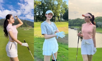 Ra sân golf thôi nhưng Hiền Hồ và những người đẹp này đều ăn diện, khoe da trắng, dáng nõn nà