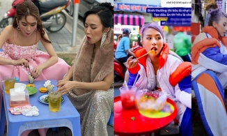 Ngồi quán cóc ăn vặt vỉa hè: Ngọc Trinh và Diệu Nhi diện váy công chúa, Quỳnh Anh Shyn 'cồng kềnh' 