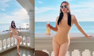 Mẹ 1 con Bảo Thy 'gây lú' với đồ bơi một mảnh màu da: Khán giả bình luận 'y như không mặc đồ'