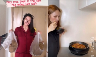 Tiểu Vy mua 7kg sầu riêng, Miu Lê “bỏng” miệng vì vội ăn cá thu kho thơm ngay trên bếp