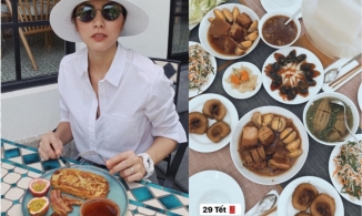 Mâm cơm tất niên của sao Việt: Vợ Công Lý ghi điểm với mâm cỗ toàn hoa