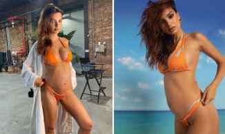 Siêu mẫu nội y Emily Ratajkowski khoe bụng bầu với trang phục bó sát