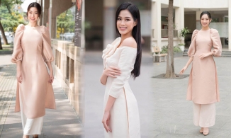 Đỗ Mỹ Linh, Đỗ Thị Hà và Lương Thùy Linh đọ dáng trong tà áo dài màu pastel