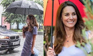 Kate Middleton thần thái ngút ngàn khi đi bộ dưới mưa 