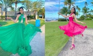 Sau set tweed hồng sến rện, Đỗ Thị Hà ghi điểm với hai thiết kế rực rỡ, diện trong phần thi tài năng