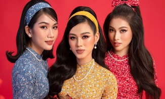 Đỗ Thị Hà cùng hai Á hậu hóa thân thành giai nhân xưa trong áo dài retro