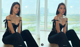 Chỉ ngồi và không làm gì, Tiểu Vy cũng hút ánh nhìn với vòng một căng đầy