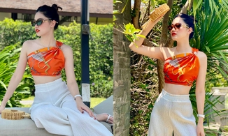 Á hậu Thanh Tú bầu 5 tháng vẫn diện croptop khoe eo