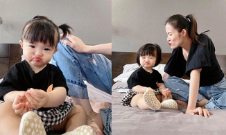 Biểu cảm ngộ nghĩnh của con gái Đông Nhi khi mẹ đòi hôn