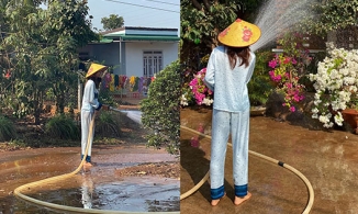 H'Hen Niê đội nón lá dọn nhà ngày 29 Tết đúng chuẩn 'về nhà là một đứa con ngoan'