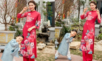 Con trai Hòa Minzy diện áo dài bảnh bao, diễn xuất tạo dáng sống động hơn cả mẹ