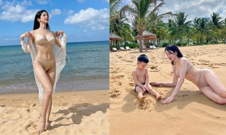 Diệp Lâm Anh mặc áo tắm khoe thân hình chuẩn hơn gái chưa chồng Quỳnh Thư