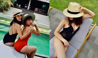 Phương Linh - Uyên Linh cùng ra hồ bơi đọ dáng với áo tắm bất chấp tuổi U40 và chiều cao 1m55