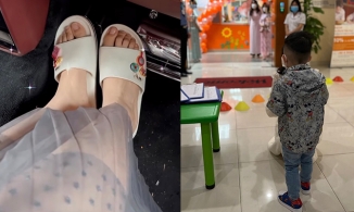 Á hậu Thanh Tú xỏ dép lê đưa con trai 3 tuổi đến trường