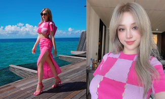 Huyền Baby check-in Maldives, vòng 1 nảy nở trong chiếc áo giống Jennie (BLACKPINK) là tâm điểm