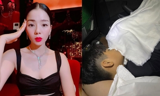 Lệ Quyên chạy show như 'máy gặt đập liên hợp', con trai ngủ gật trên xe chờ mẹ