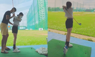 Con gái Công Vinh - Thủy Tiên khoe cặp chân siêu mẫu trên sân golf ở tuổi lên 9