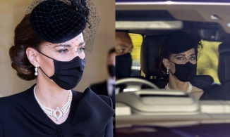 Kate đeo vòng cổ ngọc trai mẹ chồng từng mang đến tang lễ Hoàng thân Philip