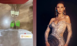 Thùy Tiên tặng dép tổ ong cho hội chị em Miss Grand International 2021