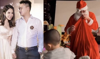 Vắng con trai, bố chồng Diệp Lâm Anh hóa trang làm ông già Noel, phát quà cho các cháu