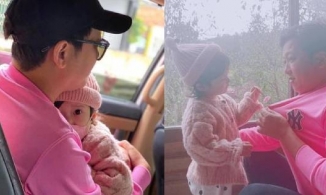 Trường Giang khiến nhiều người lo lắng khi để con gái vắt vẻo trên ghế cao 