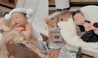 Ảnh hậu trường 'chất như nước cất' của con trai Quế Vân sau 10 ngày sinh