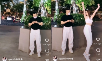 Vũ Khắc Tiệp thản nhiên 'vỗ bàn tọa' Ngọc Trinh giữa phố, lại còn không thèm đeo khẩu trang bất chấp dịch bệnh