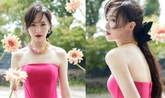 Đường Yên khoe sắc trong bộ thiết kế trễ vai hồng cánh sen