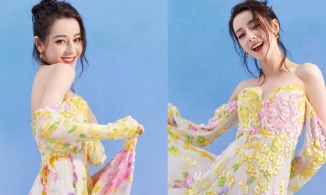 Địch Lệ Nhiệt Ba khoe bờ vai mắc áo cực phẩm trong thiết kế váy 'ngàn hoa khoe sắc'