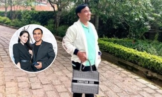 Quyền Linh dép tổ ong, áo quần xộc xệch cầm túi hiệu đứng ngoài đường chờ vợ