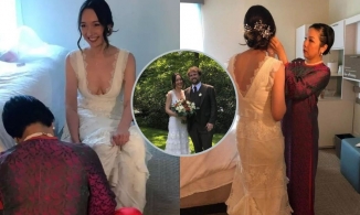 Mỹ Linh đứng cạnh vợ đầu của chồng tại đám cưới Anna Trương, Anh Quân nén khóc đưa con lên lễ đường