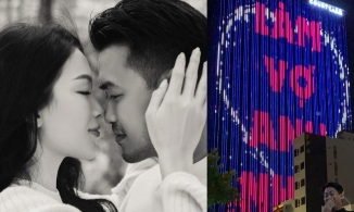 Phillip Nguyễn cầu hôn online với Linh Rin bằng màn hình LED cỡ lớn của tòa nhà cao ốc