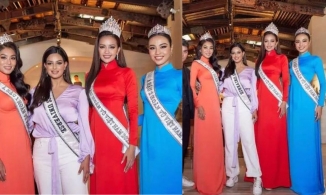 Miss Universe Harnaaz Sandhu như cây nấm khi đứng cạnh Ngọc Châu, Thảo Nhi