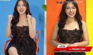 'Hot girl trứng rán' Thanh Tâm mặc váy 2 dây lên VTV dẫn chương trình